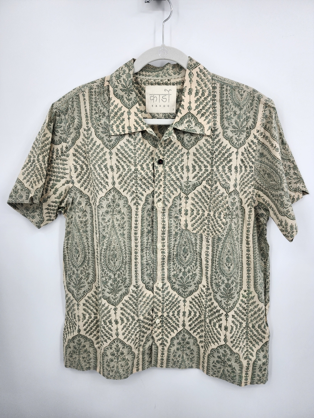 Kardo Mans Paisley Block Print Shirt - Sage Sz L